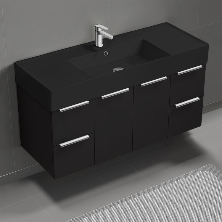 Bathroom Vanity Floating Black Bathroom Vanity, Modern, 48 Inch, Chrome Handles Nameeks DERIN1022